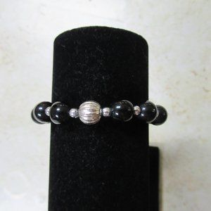 black silver colored beaded stretch bracelet